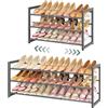 FAVOOSTY Scarpiera a 3 Livelli in Metallo, Allungabile 74.5-105.5 cm,Metallo,Regolabile, Salvaspazio, Portascarpe Robusto per Ingresso, Camera da Letto,Grigio
