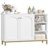 Hzuaneri Mobile da Bagno, Armadietto Autoportante, con 3 Ripiani Aperti Regolabili e 2 ante, Grande Capacità di Stoccaggio, per Bagno, Soggiorno, Ingresso, Cucina, Bianco-Oro SC11203G