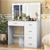 Teousev Toeletta da Trucco con Specchio, Scrivania Make Up Ampia con Luci Dimmerabili, Postazione Trucco con 5 Cassetti, 36×80×131 cm, Bianco, J1827