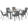 IDMarket - Set di mobili da Giardino Madrid Tavolo 150 cm e 6 sedie impilabili Grigio Antracite Piano Chiaro