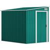 Outsunny Casetta da Giardino 2.81m² in Acciaio Zincato con Kit Fondazione, Capanno Porta Attrezzi Addossato con Porta Scorrevole, Ripiani Regolabili, Tetto Inclinato Verde