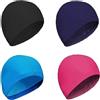 MEZOKUCEL 4 Pezzi Cuffia da Nuoto Unisex Cuffia Piscina Bambino Cuffia Piscina AdultoTessuto Elastico Cuffie da Bagno per Capelli Corti e Lunghi Cuffie Piscina per Piscina Spa