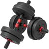 HOMCOM Set di manubri 2 in 1, 15 kg, regolabili, manubri corti e bilancieri professionali per allenamento di forza e sollevamento pesi, per fitness a casa