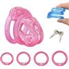 Generico Gabbia di castità morbida per l'addestramento alla contenzione maschile, dispositivi per il pene maschile con anelli in 4 misure e chiusura invisibile - ITHA54 (Rosa, S)