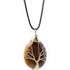 Generico Collana con pietra energetica a goccia avvolta in filo di cristallo naturale fatto a mano con albero della vita for equilibrio e positività(Tiger's Eye [Yellow Wire])