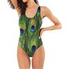 AUUXVA Bigjoke - Costume da bagno intero da donna, alla moda, con piume di pavone, con increspature, per il controllo della pancia Multi L