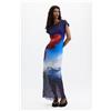 Desigual, Vestito a maniche corte stampato, Donna, Poliestere, Blu, L