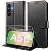 WAURZ Cover per Samsung Galaxy A56 5G Custodia Cover Pelle Libro con 2 Pellicola Vetro Temperato Protezione Schermo Portafoglio Porta Carte Antiurto Cuoio Flip Case Custodia Cover,Nero