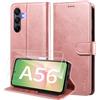 WAURZ Cover per Samsung Galaxy A56 5G Custodia Cover Pelle Libro con 2 Pellicola Vetro Temperato Protezione Schermo Portafoglio Porta Carte Antiurto Cuoio Flip Case Custodia Cover,Oro Rosa