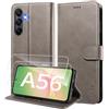 WAURZ Cover per Samsung Galaxy A56 5G Custodia Cover Pelle Libro con 2 Pellicola Vetro Temperato Protezione Schermo Portafoglio Porta Carte Antiurto Cuoio Flip Case Custodia Cover,Grigio