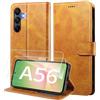 WAURZ Cover per Samsung Galaxy A56 5G Custodia Cover Pelle Libro con 2 Pellicola Vetro Temperato Protezione Schermo Portafoglio Porta Carte Antiurto Cuoio Flip Case Custodia Cover,Giallo