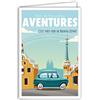 Afie 69-4341 Scheda Partenza Verso Nuove Avventure con Busta, Mini Poster, Formato 17x11,5 cm, Ritiro Trasloco Cambiamento Vita Viaggio Barcellona Spagna Auto Retrò Vintage Blu