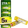 5 Plus Batterie alcaline 27A 12V - Confezione da 5 batterie A27, V27A, LR27A, MN27, L828 di ricambio per telecomandi per porte di garage, ingressi senza chiave, campanelli e dispositivi di sicurezza