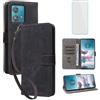 IUQXU Cover per Motorola Moto Edge 40 Neo Libro con Vetro Temperato N | Blocco RFID,Antiurto,Supporto,Custodia in Pelle Portafoglio per Motorola Edge40 Neo Moto Edge40Neo