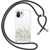 Yoedge Cover con Cordino per Xiaomi Mi 11 Lite 6,55, Trasparente Aesthetic Disegni Fiori Custodia con Collana Tracolla Laccio Collo, Sottile TPU Bumper Silicone + PC Antiurto Protettiva Case,02