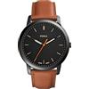 Fossil Orologio The Minimalist da uomo, movimento al quarzo, cassa in acciaio inossidabile argentato da 44 mm con cinturino in pelle, FS5305, Nero e marrone