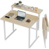 JUMMICO Tavolo Pieghevole per PC a Due Livelli 80 x 62 cm, Design Moderno in Legno, Scrivania Compatta Salvaspazio, Supporto Integrato per Monitor, adatta per Ufficio e Scuola, Colore Beige