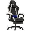 JUMMICO Sedia da gaming da ufficio, ergonomica, con cuscino lombare massaggiante, schienale regolabile 90-135°, e poggiapiedi, capacità di carico 150 kg, colore: bianco