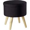 ECHTWERK Sgabello Max, Contenitore per sedili, cubo per sedili, Rotondo, con vano portaoggetti, sfoderabile, Sedile Imbottito, Gambe in Legno, Nero, 32 x 32 x 39 cm