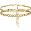 FOCALOOK Set di Cavigliere Oro a 2 Pezzi Cavigliera Donna a Catenina in Acciaio Inossidabile Cavigliere a Strati Doppia Cavigliere Catena Oro Impermeabili Gioielli Estivi Spiaggia Confezione Regalo