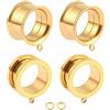 Vankula DIY Dilatatori Lobo Double Flared tunnel dilatatore orecchie 4 pz in Acciaio inossidabile lobi piercing espansori Gioielli Uomo Donna 10mm(00G) Oro