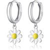 SLUYNZ Orecchini a cerchio in argento sterling 925 con margherita, motivo a forma di fiore, per donne, ragazze, piccole margherite, orecchini a cerchio Huggie goccia, Piccolo, Argento sterling, Non