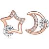 Yumilok Jewelry - Orecchini a perno in argento Sterling 925 placcato in oro rosa con zirconia cubica e luna vuota, ipoallergenici, per donna/ragazza