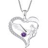 FJ Collana Cuore Angelo Custode Argento 925 Donna Collana con Ciondolo Ala d'Angelo Collana Febbraio Pietra Portafortuna Ametista Gioielli Regalo per Donna