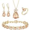 EVER FAITH Set di 4 gioielli a forma di trifoglio con ciondolo a pera in zirconia cubica, collana, orecchini, bracciale a tennis, anelli - Gioielli formali, regalo per donna, Zirconia cubica
