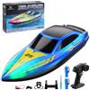 Senprity RC Barca Telecomandata Veloce 15 km/h, 2 Ore di Autonomia, Auto-Raddrizzante, 2.4GHz, Luci LED, Impermeabile per Piscina e Lago, Giocattolo Barca da Corsa 26cm per Bambini e Adulti
