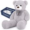 SNOWOLF Orsacchiotto gigante da 120 cm, grande orsacchiotto di peluche peluche peluche giocattolo orsacchiotto bambola per bambini ragazza (grigio)