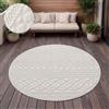 Paco Home Tappeto Cucina Da Esterno Salotto Moderno Balcone Terrazo Motivo Scandinavo Motivo Boho Monocolore, Dimensione:Ø 120 cm tondo, Colore:Crema 4