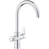 GROHE Blue Pure BauCurve Rubinetto Filtro Acqua, Bocca a Curva, Filtro Carboni Attivi, Canali Acqua Separati, Cromo, 30580000