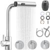 BAIFULAI Rubinetto da cucina estraibile, rubinetto da cucina con doccetta estraibile, monocomando, con doccetta a 3 modalità, 1 foro girevole a 360°, cascata ad alta pressione, spazzolato