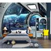 FLFK Carta da parati autoadesiva 3D spaziale 360 x 250 cm, motivo astronave uturistica, vista interna, grande poster, decorazione per la camera dei bambini