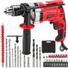 TEENO Trapano a percussione cablato 910 W, martello perforatore elettrico 0-3000 giri/min con 38 accessori, maniglia rotante a 360°, velocità variabile, mandrino in metallo da 13 mm, custodia per il