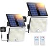 Giliwosy Faretto Led da Esterno Solare con Sensore di Movimento, Luce Solare Led Esterno con Telecomando 113 LED 2000mAh 4 Modes IP65 Impermeabile, Luci Solari da Giardino con 5M Cavo, 2 Pezzi