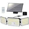 Possily Faretti Solari a LED da Esterno con Sensore di Movimento, Luce Solare Led Esterno con Telecomando 4 Modes 2000mAh IP67 Impermeabile, Lampada Solare con Pannello Solare per Giardino, 1 Pezzo