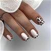 TMUT 24 unghie finte corte quadrate con punta francese, con stampa leopardata, colore bianco, a pressione, rimovibili, con colla, copertura completa, accessori per nail art da donna