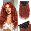 Sofeiyan 5 Pezzi Curly Extension Capelli a Clip,40 cm Kinky Clip In Estensioni per Infoltire i Capelli, Posticci Clip-on Ricci in Stile Afro per Donne,Rosso Rame