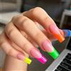 Generic 24 unghie lunghe quadrate a pressione con linguette adesive in gelatina e lima per unghie, punta francese colorata al neon, copertura completa, lucida, per donne, kit manicure colorato e audace