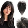 Silk-co Hair Topper Donna Capelli Veri Umani Extension Toupet Clip con Frangia Fatto a Mano Base 8x11cm, 30 cm 16g, Nero Naturale
