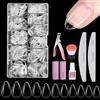 Venares Unghie Finte in Gel, Venaes 500 Pezzi Mandorla Tip Unghie Ricostruzione 10 Taglie Full Cover Tip Unghie Trasparenti, Set Unghie Finte con Colla Lima Buffer Tagliaunghie Pennelli per Unghie