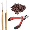 Colexy 200 Pezzi Marrone Micro Anelli per Extension e 1 Pezzi Pinza 2 Pezzi Ganci, Set di Strumenti di Estensione dei Capelli, Kit di Connettori per Parrucca, Accessori per l'Estensione dei Capelli