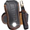 ATFIGII Custodia portachiavi compatibile con Porsche Cayenne Taycan 911 992 Turbo S 2020-2025, portachiavi in pelle fatta a mano, 3 pulsanti, colore nero