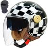 XYLGJYT Casco da moto jet con doppia visiera, casco jet retrò, mezzo casco omologato ECE/DOT, lente lunga, for uomo e donna, scooter, cruiser, scooter(Black B,L(58~59cm))