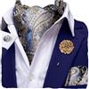 Hi-Tie Cravat E Fiore Risvolto Pin Set Jacquard Seta Ascot Fazzoletto Gemelli Per La Festa Di Nozze Abito Quotidiano, Blu e grigio., Medium