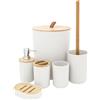 Anika Set di accessori per il bagno, set essenziale per il bagno, include portaspazzolino, pattumiera, scopino, tazza, portasapone e dispenser di sapone (bianco)