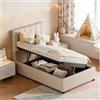BRILVERDE Letto singolo 90 x 200 cm, con vano portaoggetti, letto imbottito con testiera, struttura del letto con rete a doghe, telaio del letto per ragazzi (beige, 90 x 200 cm)