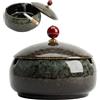 SHOWHEEL Posacenere da Tavolo Ceramica,Posacenere con Coperchio,Antivento,Impermeabile,Ashtray Ceramic,Design Retrò,Uso Interno ed Esterno,per Casa,Ufficio,Scrivania,Patio e Uso Esterno (Verde)